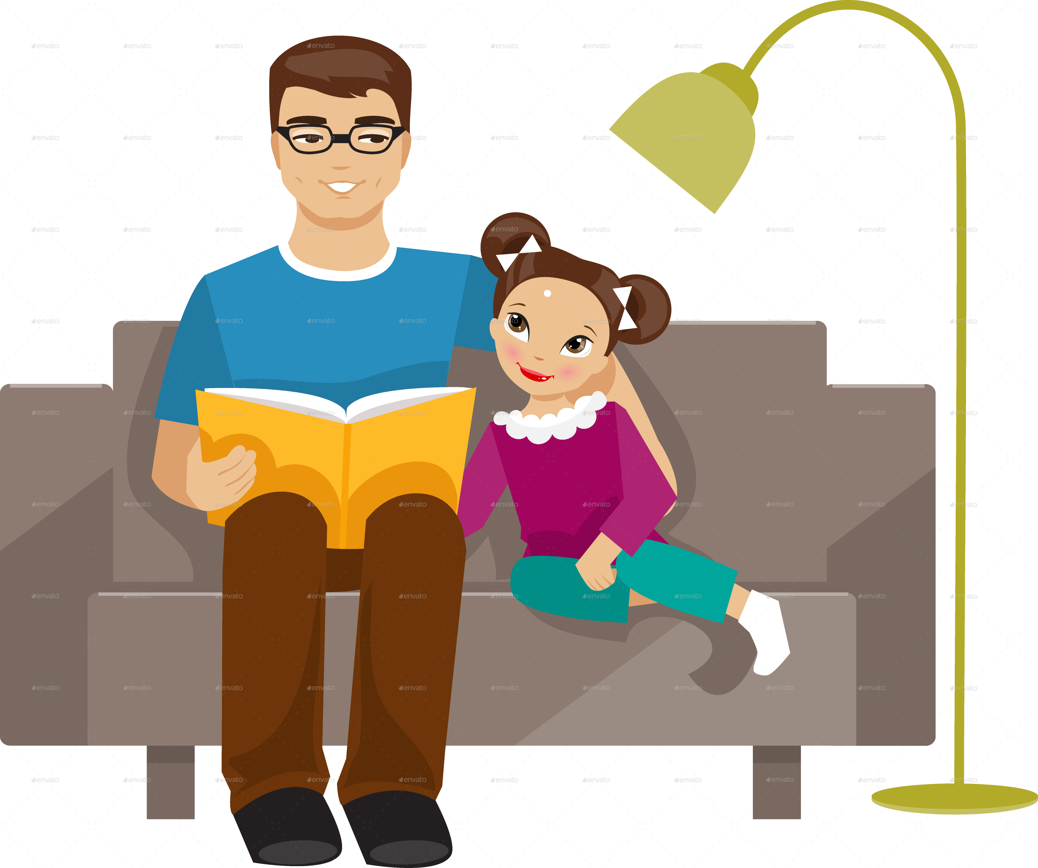 Father Reading A Book To His Daughter By Artbesouro Graphicriver